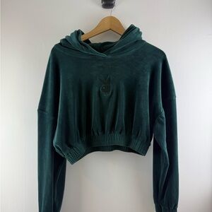 Playboy Velour Cropped Hoodie - Forest Green - Medium